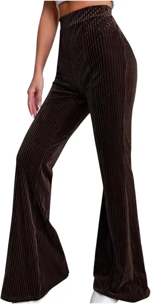 Womens Sweatpants Causal Corduroy High Waisted Flared Solid Comfy Pants Loose Zip Fashion Textured Soft Outdoor Pant