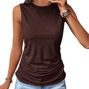 Women's Tank Tops Sleeveless Crew Neck Tee Shirts Summer Solid Color Semi Casual Tops Loose Fit Basic T Shirts
