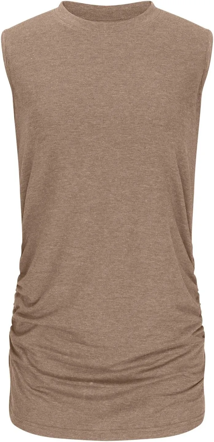 Women's Tank Tops Sleeveless Crew Neck Tee Shirts Summer Solid Color Semi Casual Tops Loose Fit Basic T Shirts