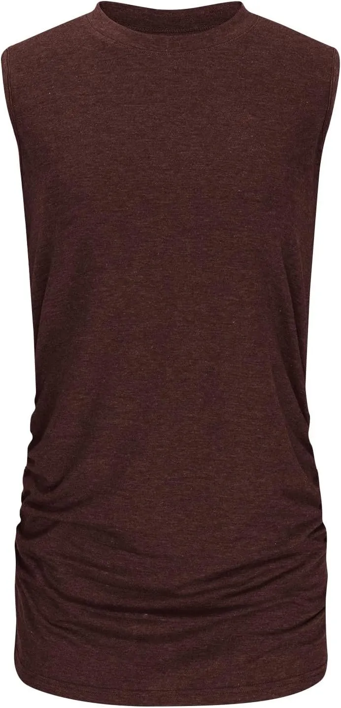 Women's Tank Tops Sleeveless Crew Neck Tee Shirts Summer Solid Color Semi Casual Tops Loose Fit Basic T Shirts