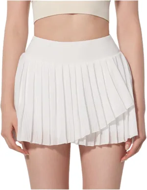 Womens Tennis Dress High Elastic Waisted Fake 2 Piece Anti-Exposed Tennis Skirt Casual Athetic Workout Pleated Lined Skort