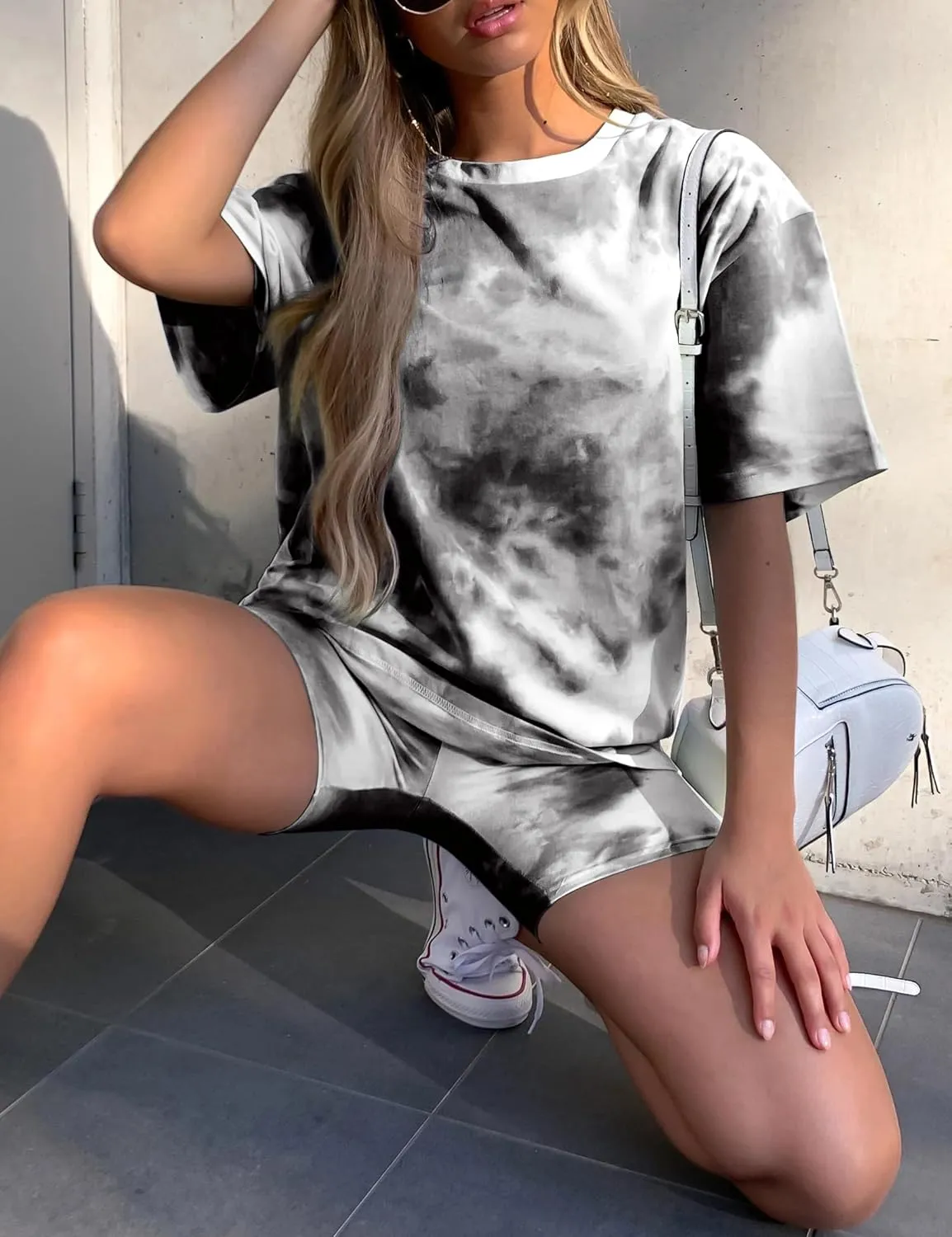 Women's Tie-Dye Set Two-Piece Outfits Summer - Casual Two Piece Short Set Short Sleeve T Shirts