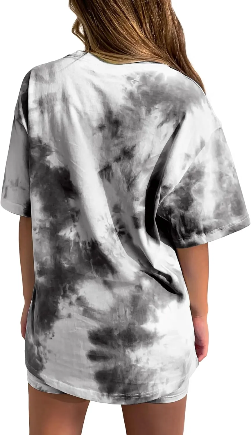 Women's Tie-Dye Set Two-Piece Outfits Summer - Casual Two Piece Short Set Short Sleeve T Shirts