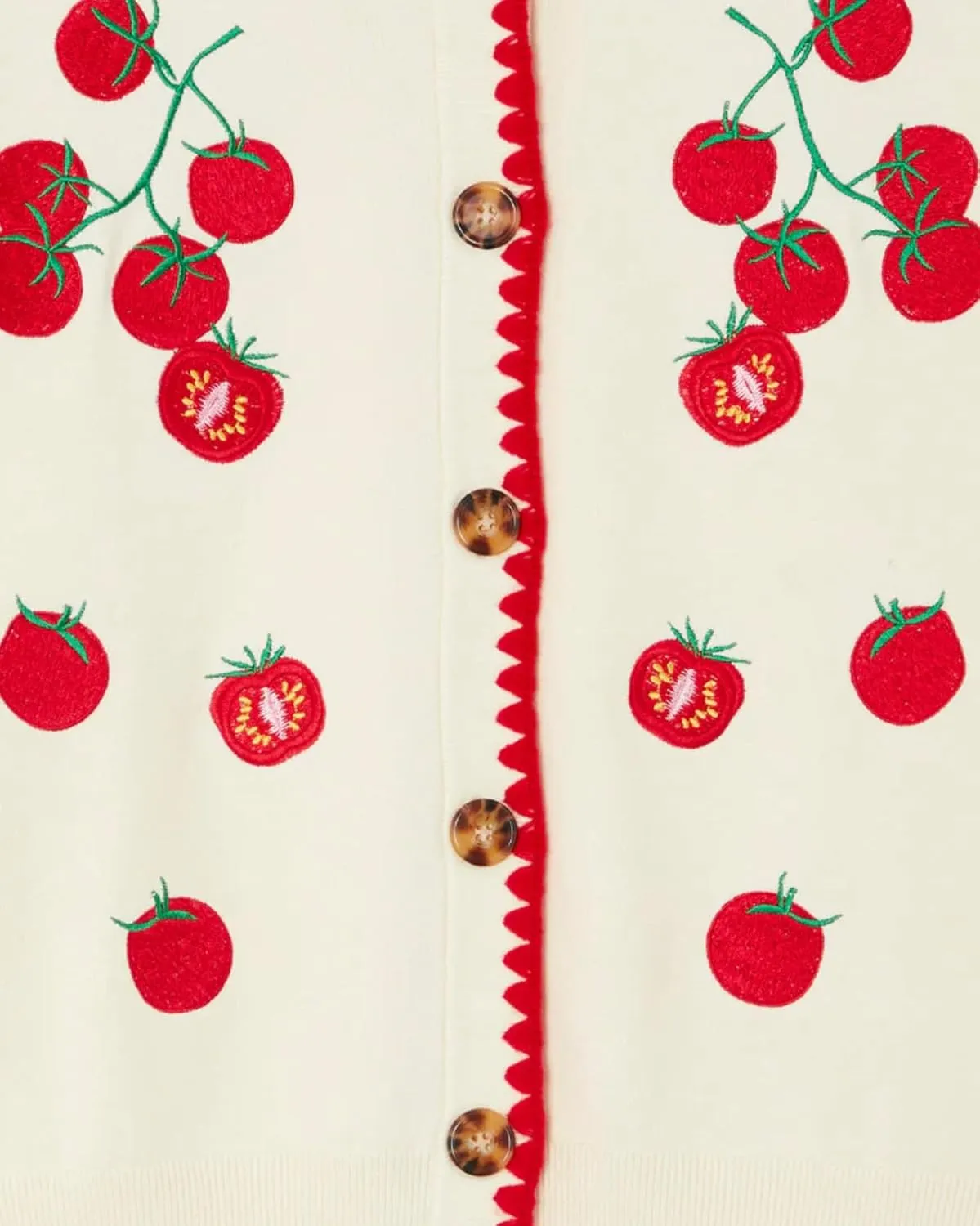 Women's Tomato Embroidered Cardigan Button Down Long Sleeve Crew Neck Knit Sweater Y2K Vintage Sweater Top