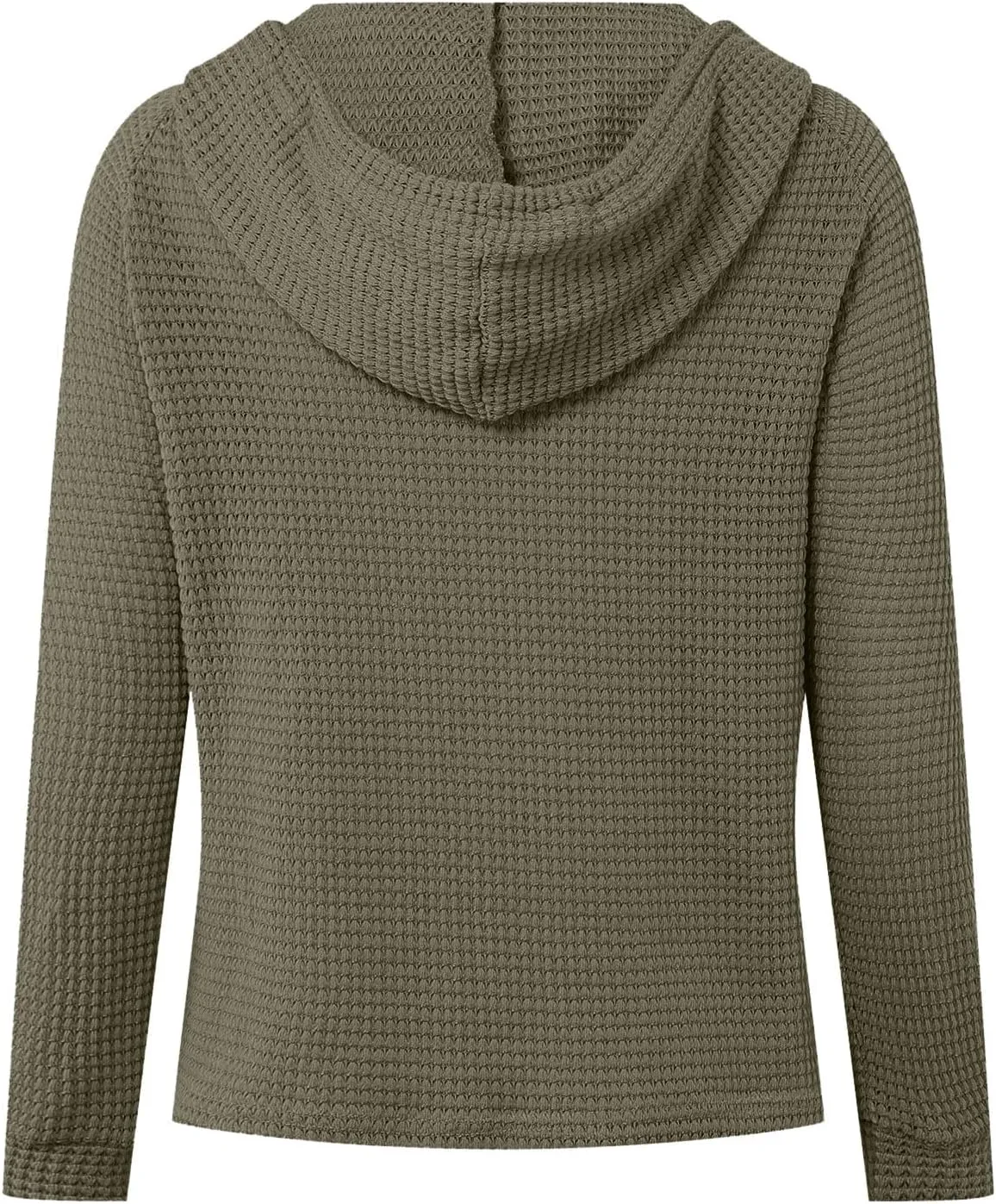 Women's Waffle Knit Hoodies Drawstring Button V Neck Long Sleeve Pullovers Sweatshirts Casual Fall Hooded Tops