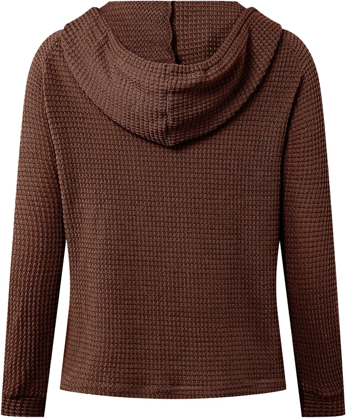 Women's Waffle Knit Hoodies Drawstring Button V Neck Long Sleeve Pullovers Sweatshirts Casual Fall Hooded Tops