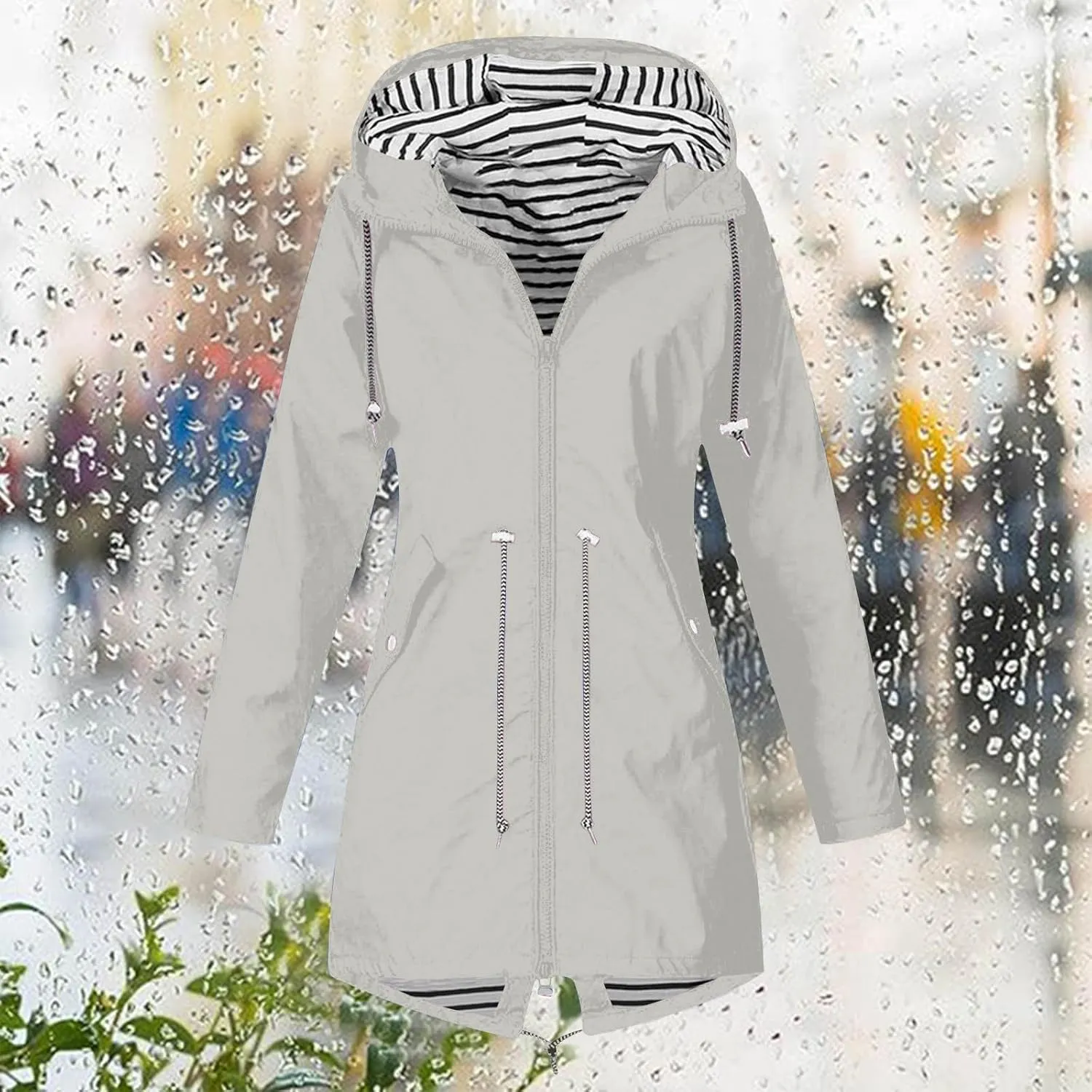 Women's Waterproof Rain Jacket Long Sleeve Lightweight Hooded Jackets Raincoat for Hiking Travel Outdoor Windbreaker