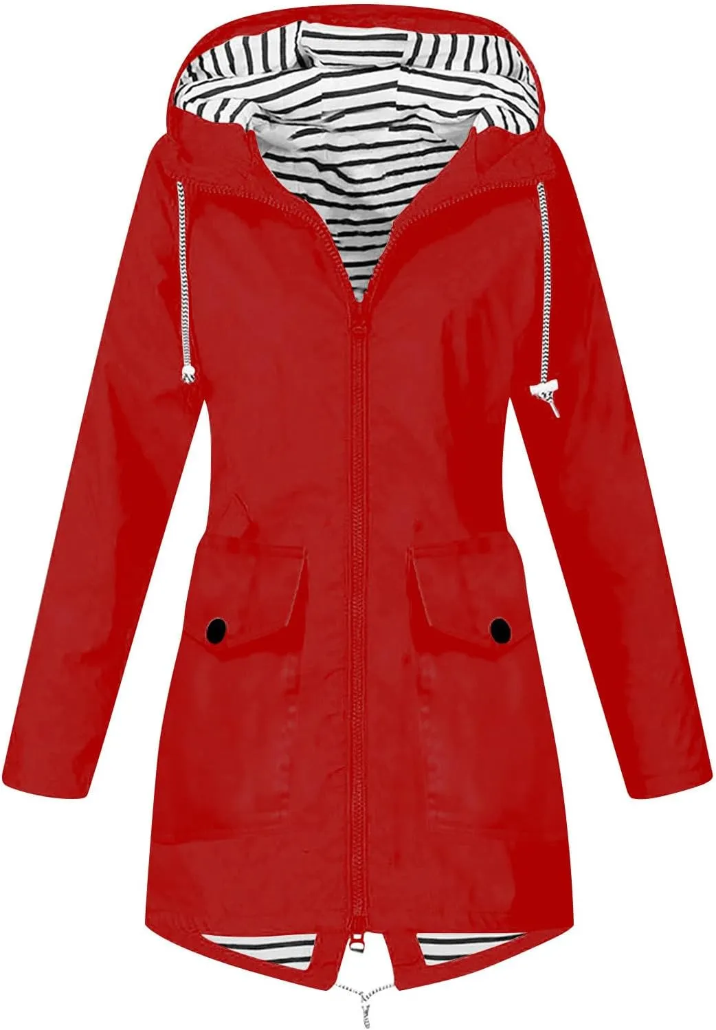 Women's Waterproof Rain Jacket Long Sleeve Lightweight Hooded Jackets Raincoat for Hiking Travel Outdoor Windbreaker