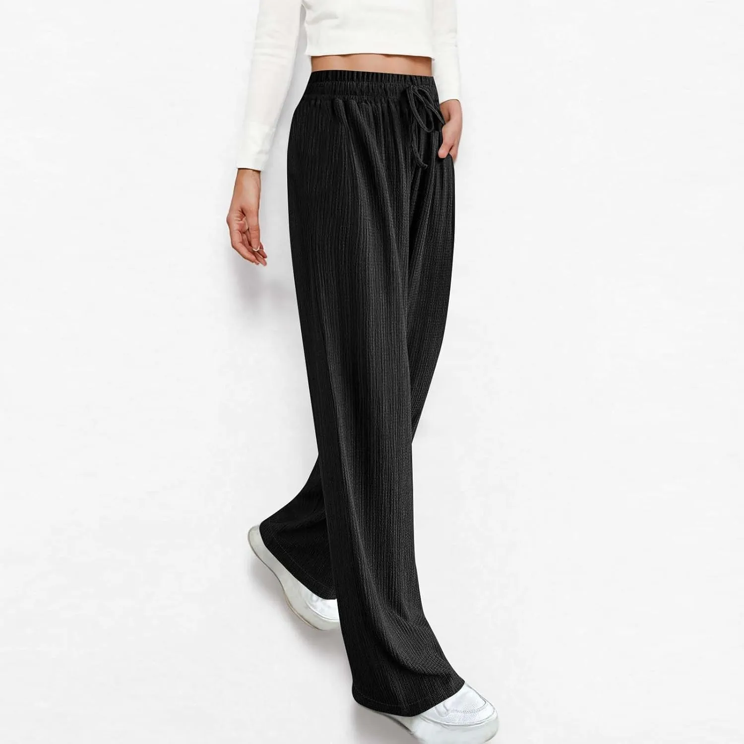 Women's Wide Leg Lounge Pants Elastic Waist Ultra Stretch Knit Pants Drawstring Pajama Bottoms Comfy Pants