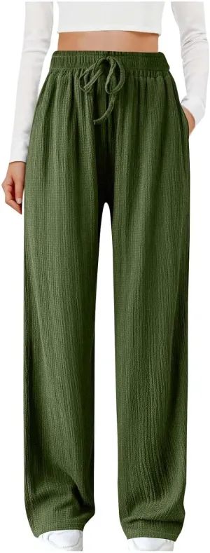 Women's Wide Leg Lounge Pants Elastic Waist Ultra Stretch Knit Pants Drawstring Pajama Bottoms Comfy Pants
