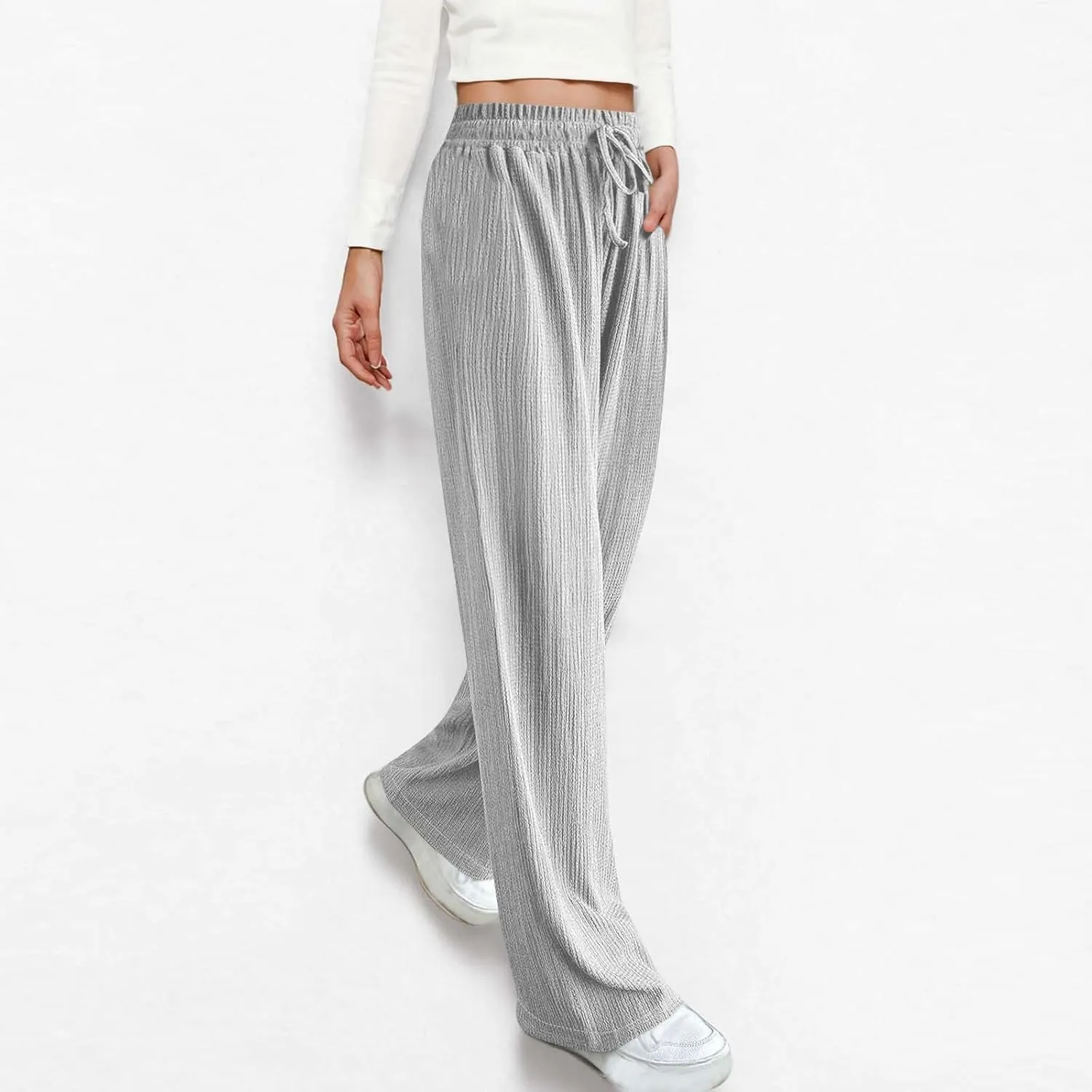 Women's Wide Leg Lounge Pants Elastic Waist Ultra Stretch Knit Pants Drawstring Pajama Bottoms Comfy Pants