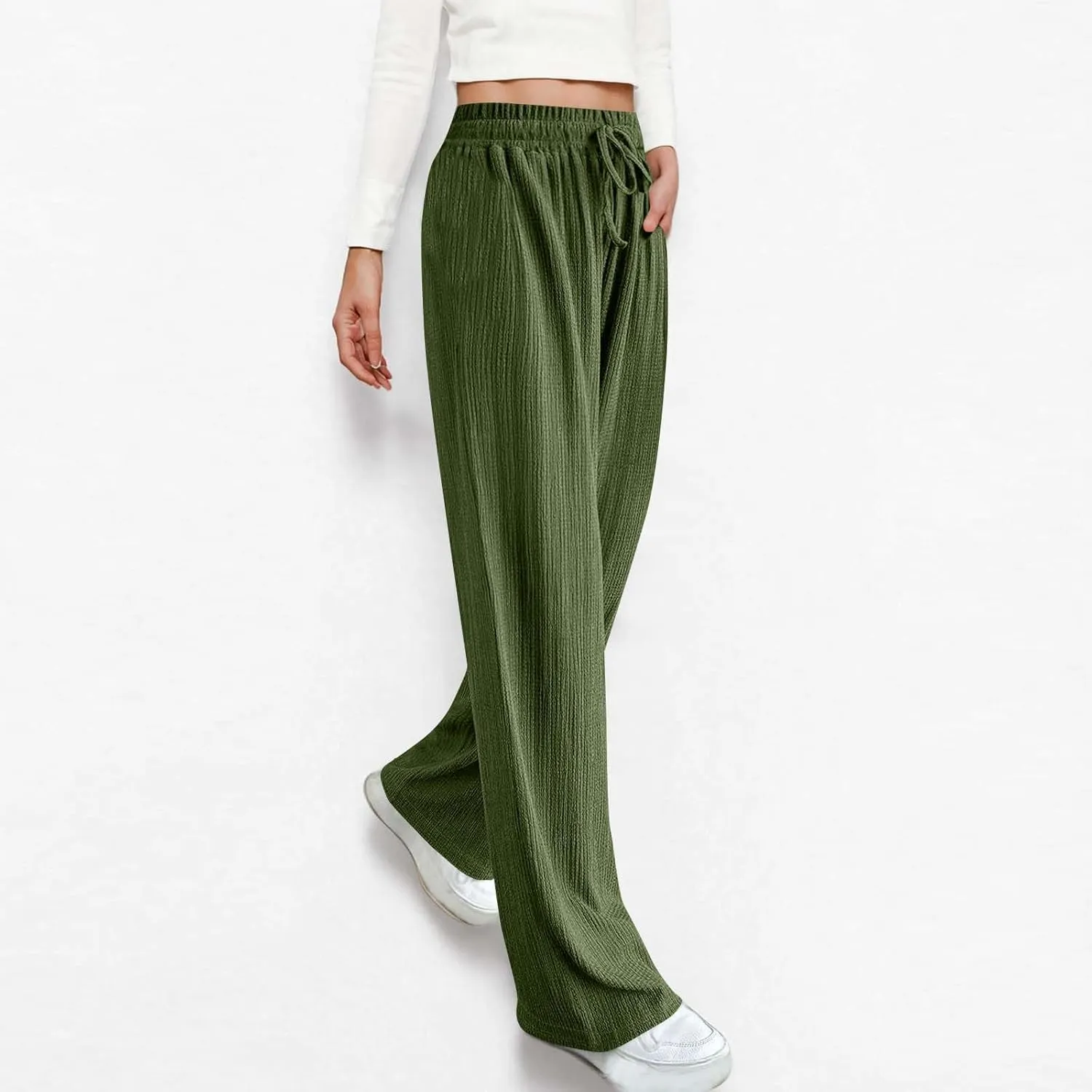 Women's Wide Leg Lounge Pants Elastic Waist Ultra Stretch Knit Pants Drawstring Pajama Bottoms Comfy Pants