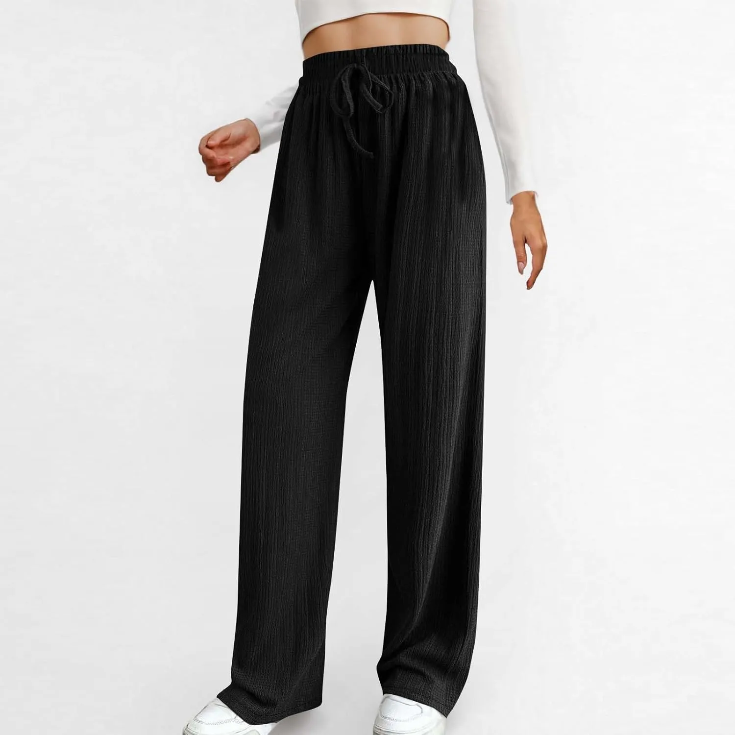 Women's Wide Leg Lounge Pants Elastic Waist Ultra Stretch Knit Pants Drawstring Pajama Bottoms Comfy Pants