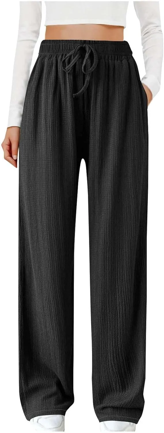 Women's Wide Leg Lounge Pants Elastic Waist Ultra Stretch Knit Pants Drawstring Pajama Bottoms Comfy Pants