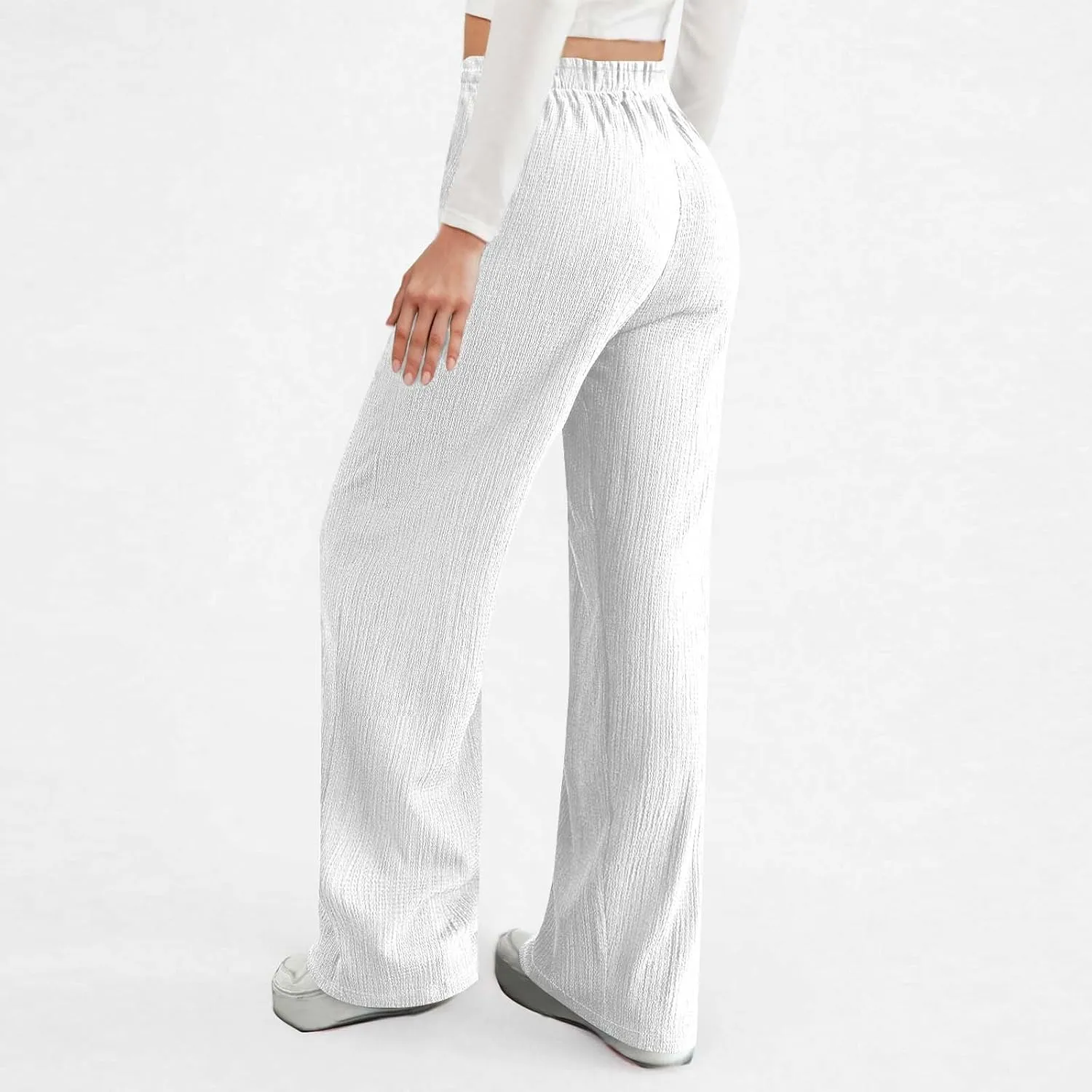 Women's Wide Leg Lounge Pants Elastic Waist Ultra Stretch Knit Pants Drawstring Pajama Bottoms Comfy Pants