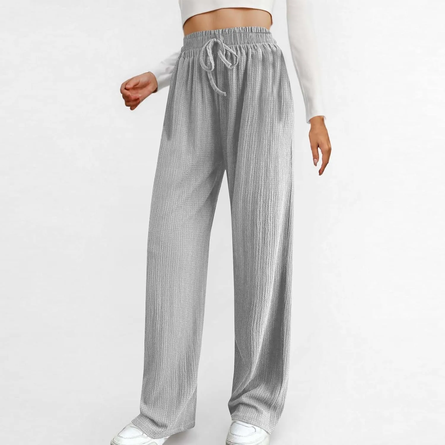 Women's Wide Leg Lounge Pants Elastic Waist Ultra Stretch Knit Pants Drawstring Pajama Bottoms Comfy Pants