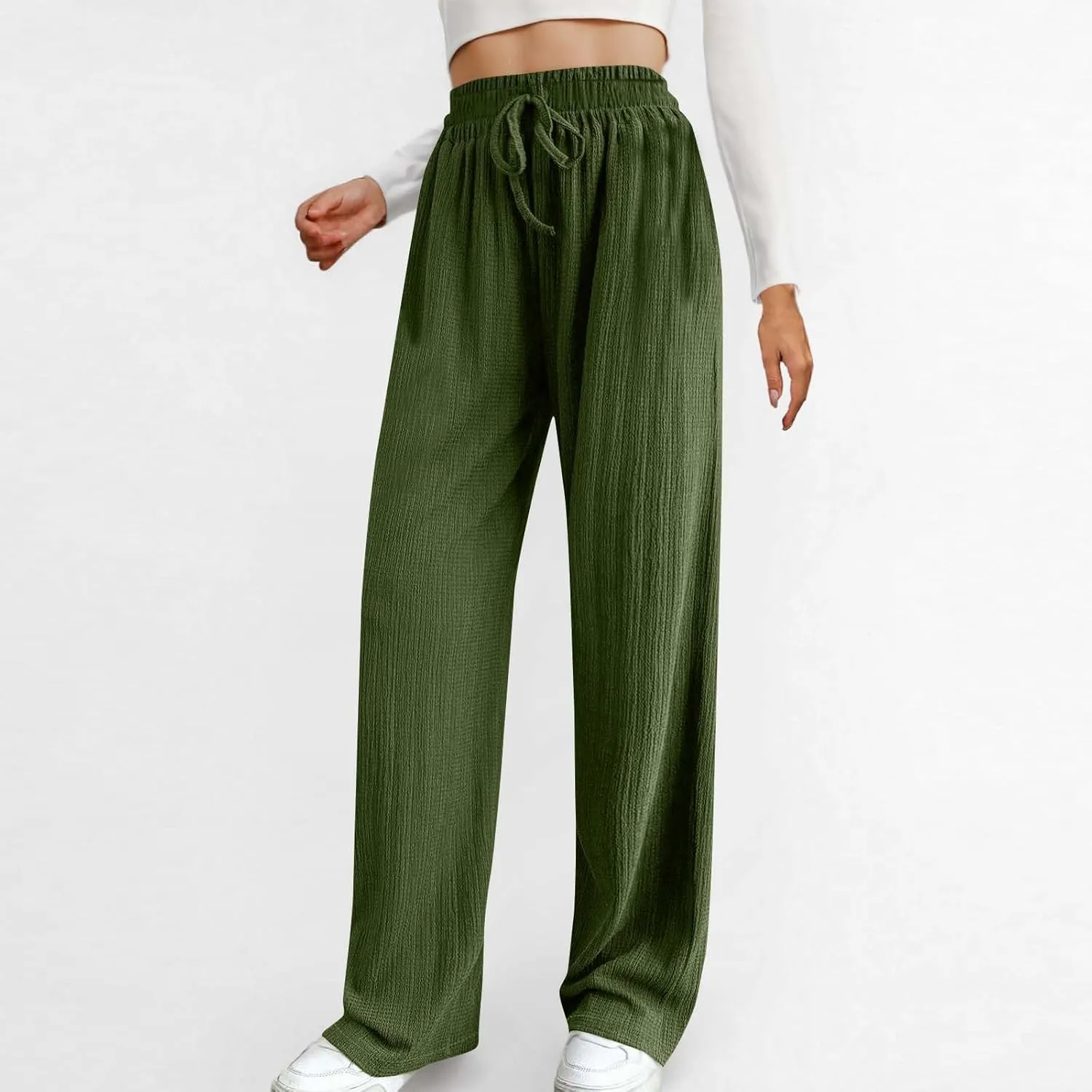 Women's Wide Leg Lounge Pants Elastic Waist Ultra Stretch Knit Pants Drawstring Pajama Bottoms Comfy Pants