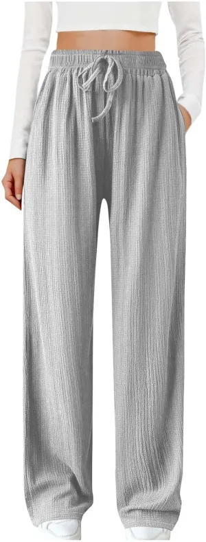 Women's Wide Leg Lounge Pants Elastic Waist Ultra Stretch Knit Pants Drawstring Pajama Bottoms Comfy Pants