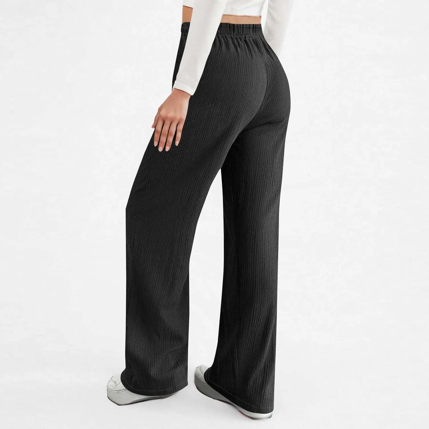 Women's Wide Leg Lounge Pants Elastic Waist Ultra Stretch Knit Pants Drawstring Pajama Bottoms Comfy Pants