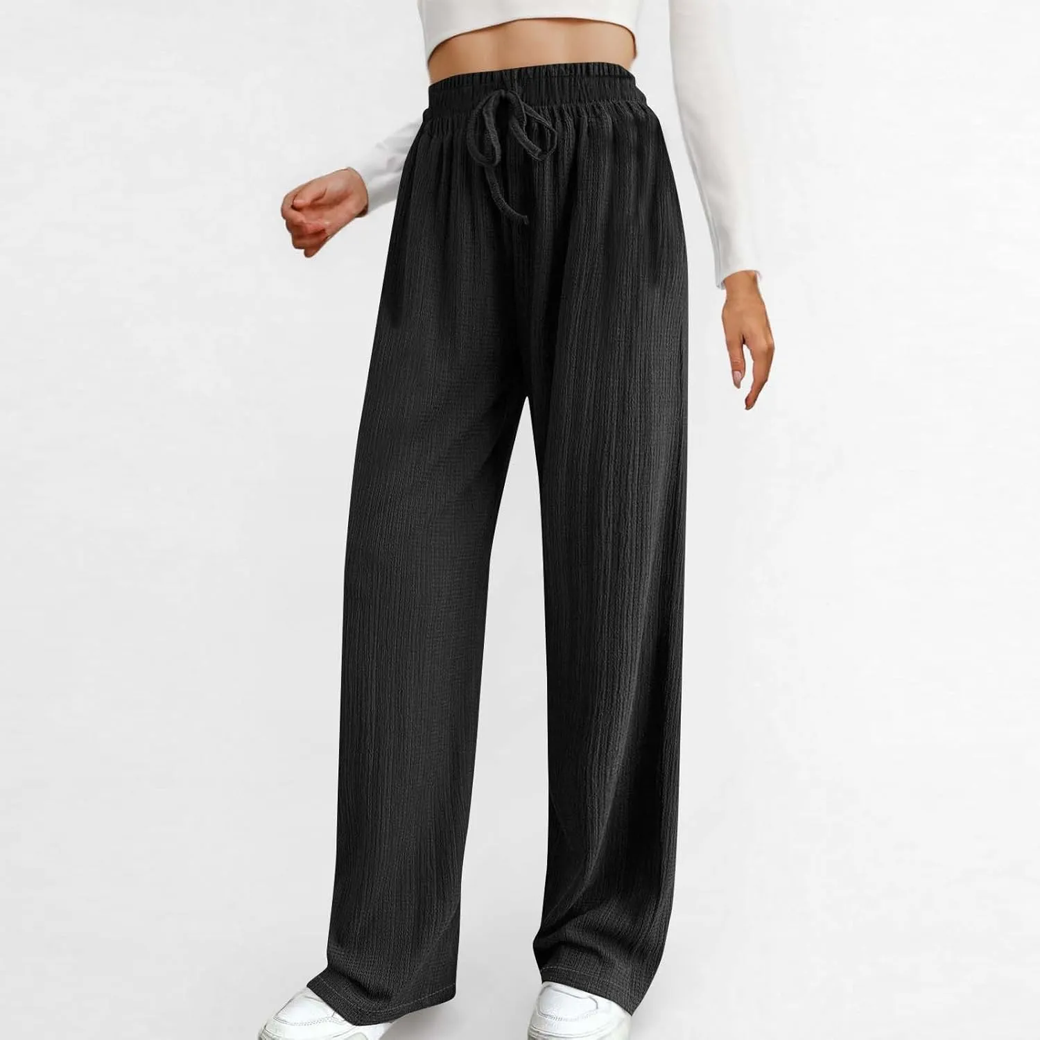 Women's Wide Leg Lounge Pants Elastic Waist Ultra Stretch Knit Pants Drawstring Pajama Bottoms Comfy Pants