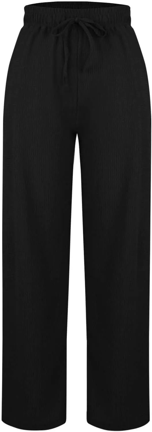 Women's Wide Leg Lounge Pants Elastic Waist Ultra Stretch Knit Pants Drawstring Pajama Bottoms Comfy Pants