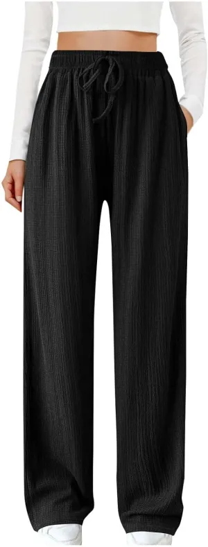 Women's Wide Leg Lounge Pants Elastic Waist Ultra Stretch Knit Pants Drawstring Pajama Bottoms Comfy Pants