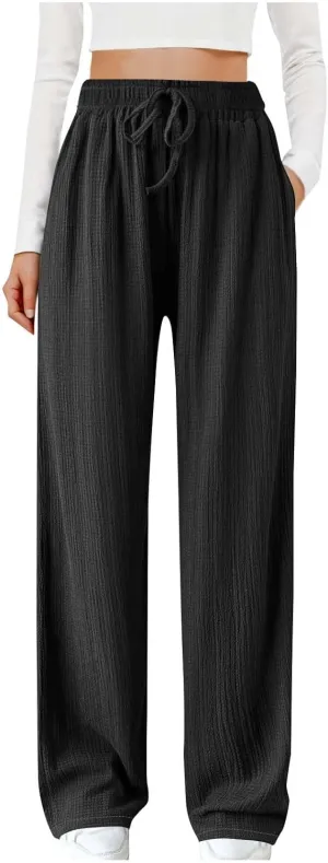 Women's Wide Leg Lounge Pants Elastic Waist Ultra Stretch Knit Pants Drawstring Pajama Bottoms Comfy Pants