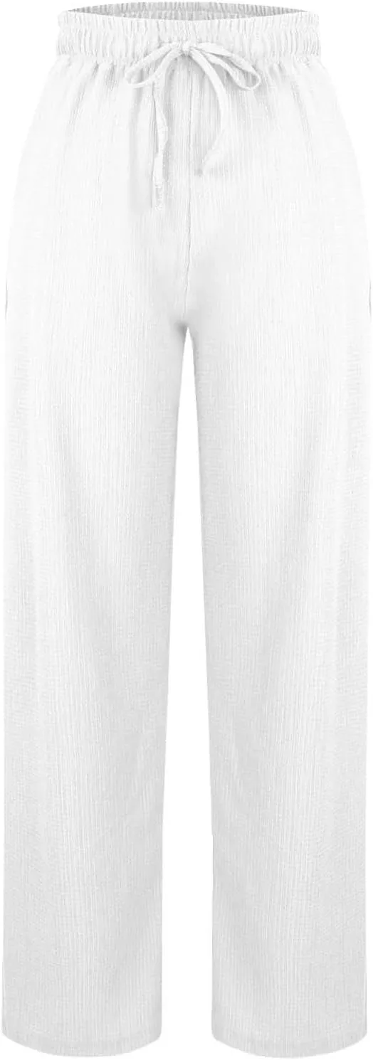 Women's Wide Leg Lounge Pants Elastic Waist Ultra Stretch Knit Pants Drawstring Pajama Bottoms Comfy Pants