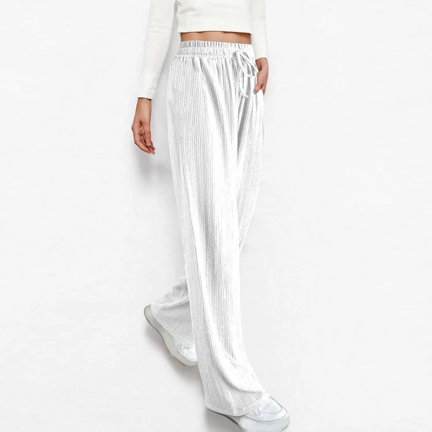 Women's Wide Leg Lounge Pants Elastic Waist Ultra Stretch Knit Pants Drawstring Pajama Bottoms Comfy Pants