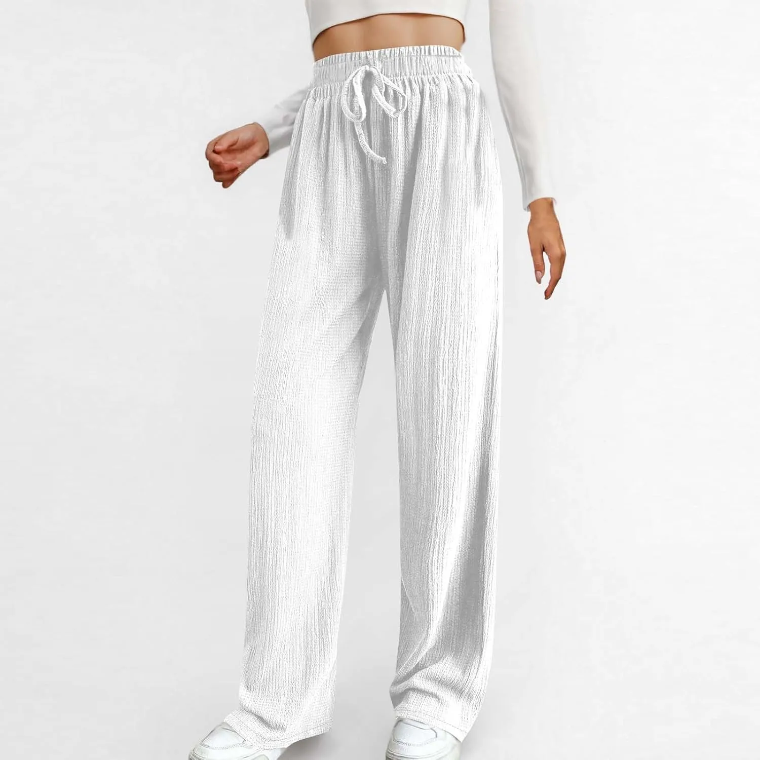 Women's Wide Leg Lounge Pants Elastic Waist Ultra Stretch Knit Pants Drawstring Pajama Bottoms Comfy Pants