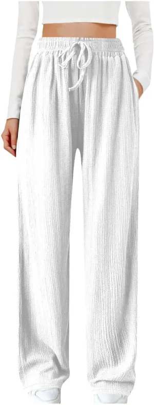 Women's Wide Leg Lounge Pants Elastic Waist Ultra Stretch Knit Pants Drawstring Pajama Bottoms Comfy Pants