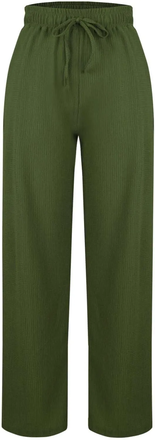 Women's Wide Leg Lounge Pants Elastic Waist Ultra Stretch Knit Pants Drawstring Pajama Bottoms Comfy Pants