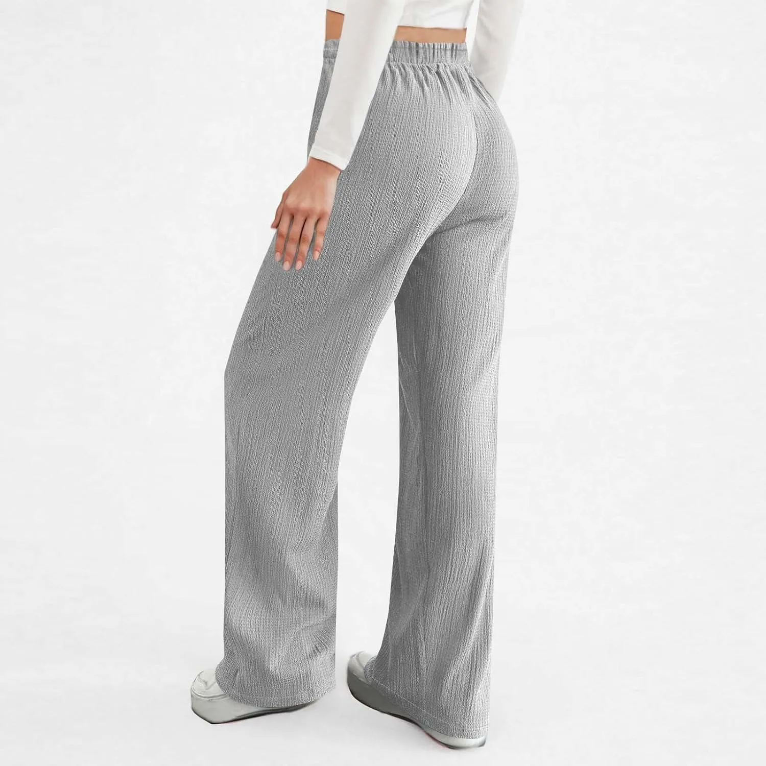 Women's Wide Leg Lounge Pants Elastic Waist Ultra Stretch Knit Pants Drawstring Pajama Bottoms Comfy Pants