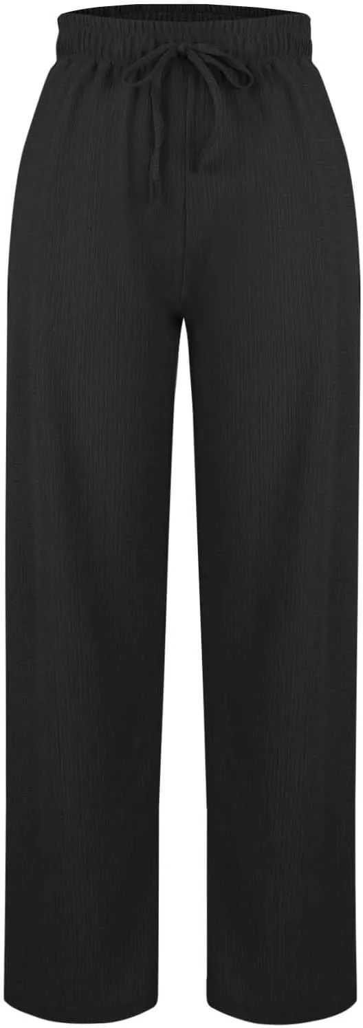 Women's Wide Leg Lounge Pants Elastic Waist Ultra Stretch Knit Pants Drawstring Pajama Bottoms Comfy Pants