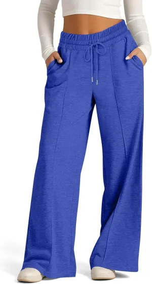 Womens Wide Leg Sweatpants High Waisted Athletic Gym Joggers with Pockets Baggy Comfy Drawstring Lounge Pants