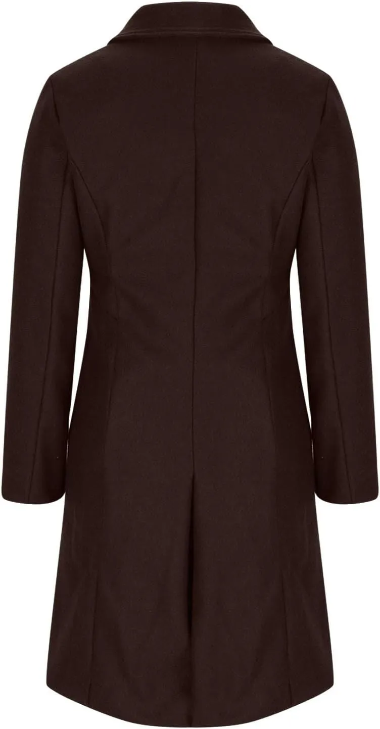 Womens Winter Pea Coats 2024 Casual Mid Long Length Trench Coat Notch Lapel Double Breasted Wool Coat Overcoats
