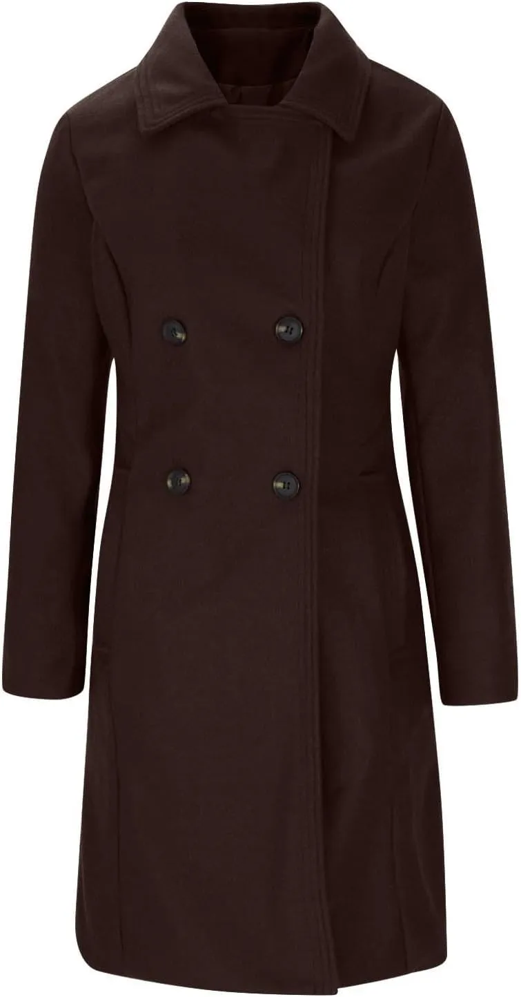 Womens Winter Pea Coats 2024 Casual Mid Long Length Trench Coat Notch Lapel Double Breasted Wool Coat Overcoats