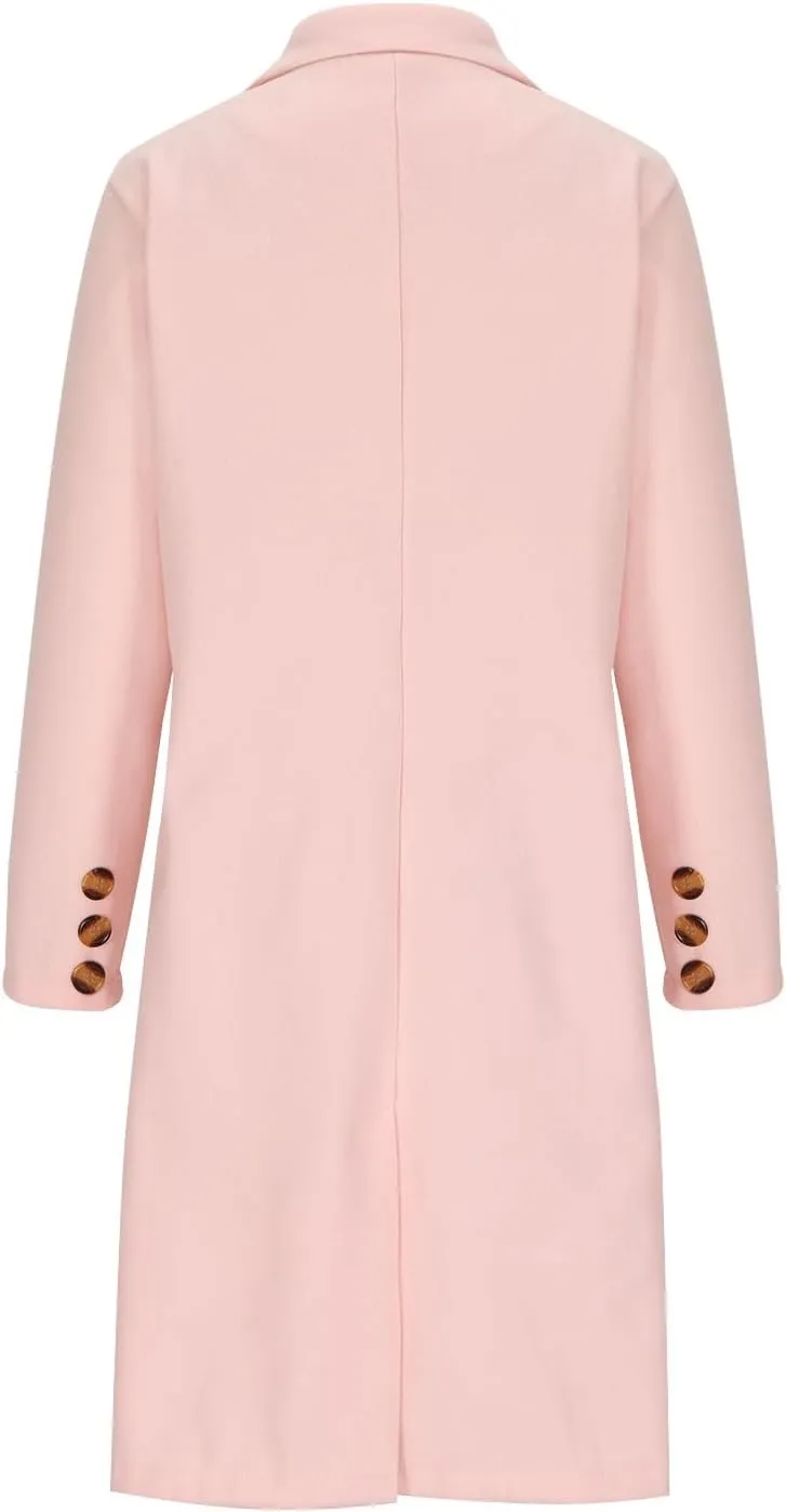 Women's Winter Wool Coats Double-Breasted Notched Lapel Warm Work Jacket Midi Long Peacoat Long Sleeve Solid Pea Coat