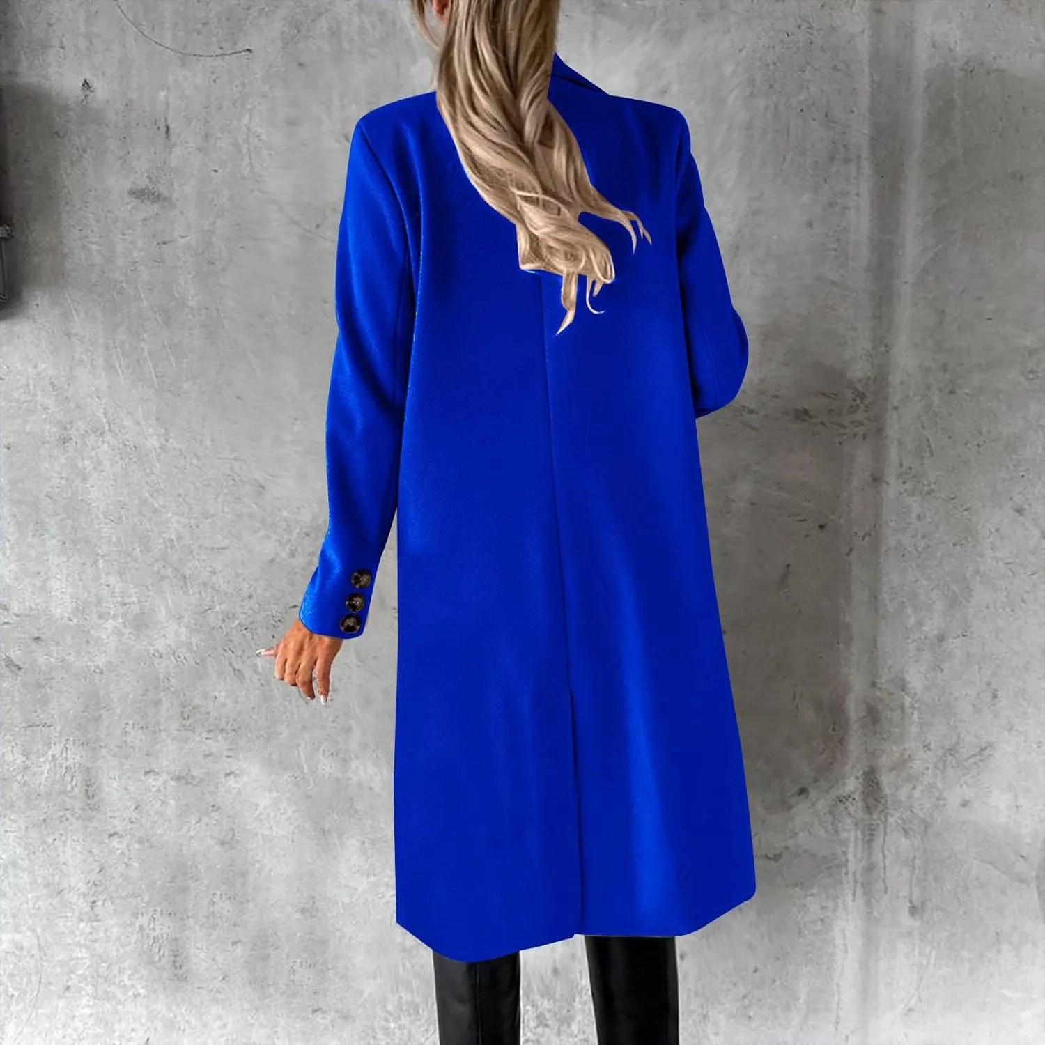 Women's Winter Wool Coats Double-Breasted Notched Lapel Warm Work Jacket Midi Long Peacoat Long Sleeve Solid Pea Coat