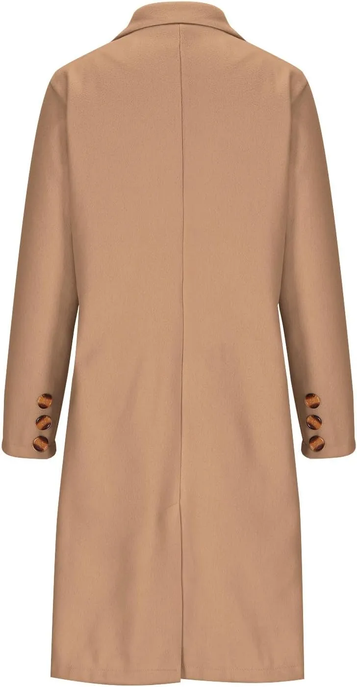 Women's Winter Wool Coats Double-Breasted Notched Lapel Warm Work Jacket Midi Long Peacoat Long Sleeve Solid Pea Coat