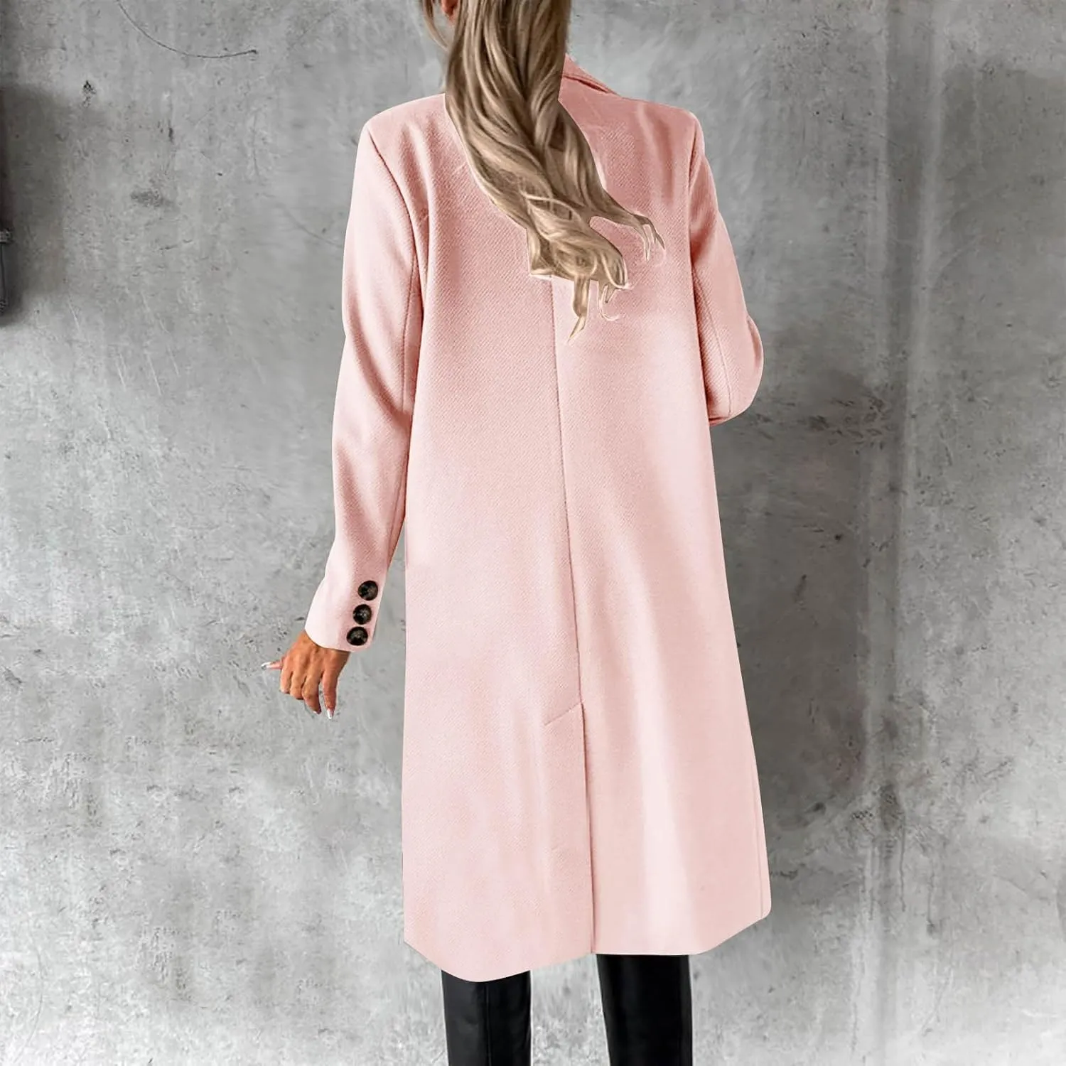Women's Winter Wool Coats Double-Breasted Notched Lapel Warm Work Jacket Midi Long Peacoat Long Sleeve Solid Pea Coat