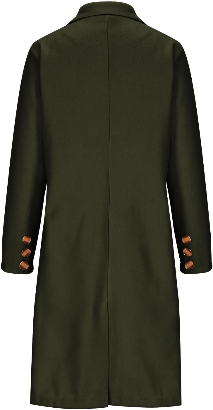 Women's Winter Wool Coats Double-Breasted Notched Lapel Warm Work Jacket Midi Long Peacoat Long Sleeve Solid Pea Coat