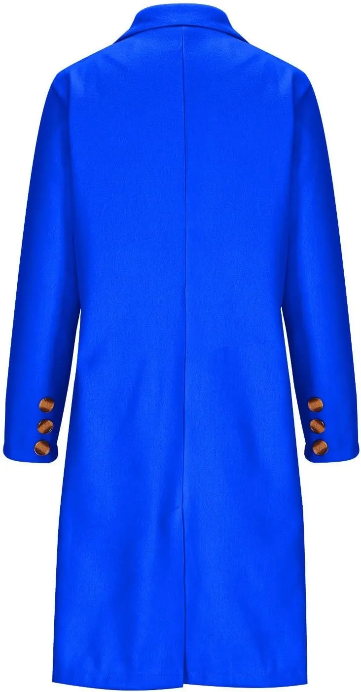 Women's Winter Wool Coats Double-Breasted Notched Lapel Warm Work Jacket Midi Long Peacoat Long Sleeve Solid Pea Coat