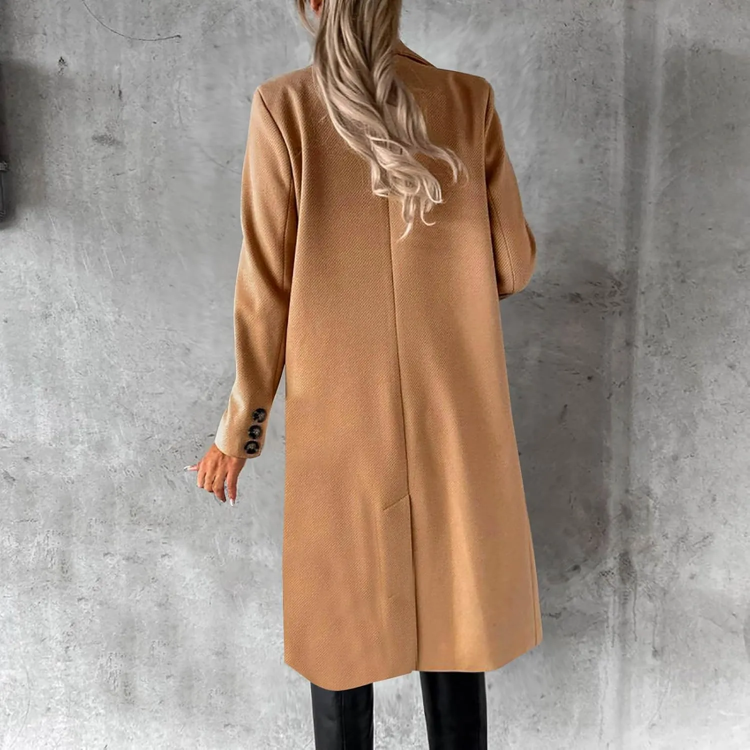 Women's Winter Wool Coats Double-Breasted Notched Lapel Warm Work Jacket Midi Long Peacoat Long Sleeve Solid Pea Coat