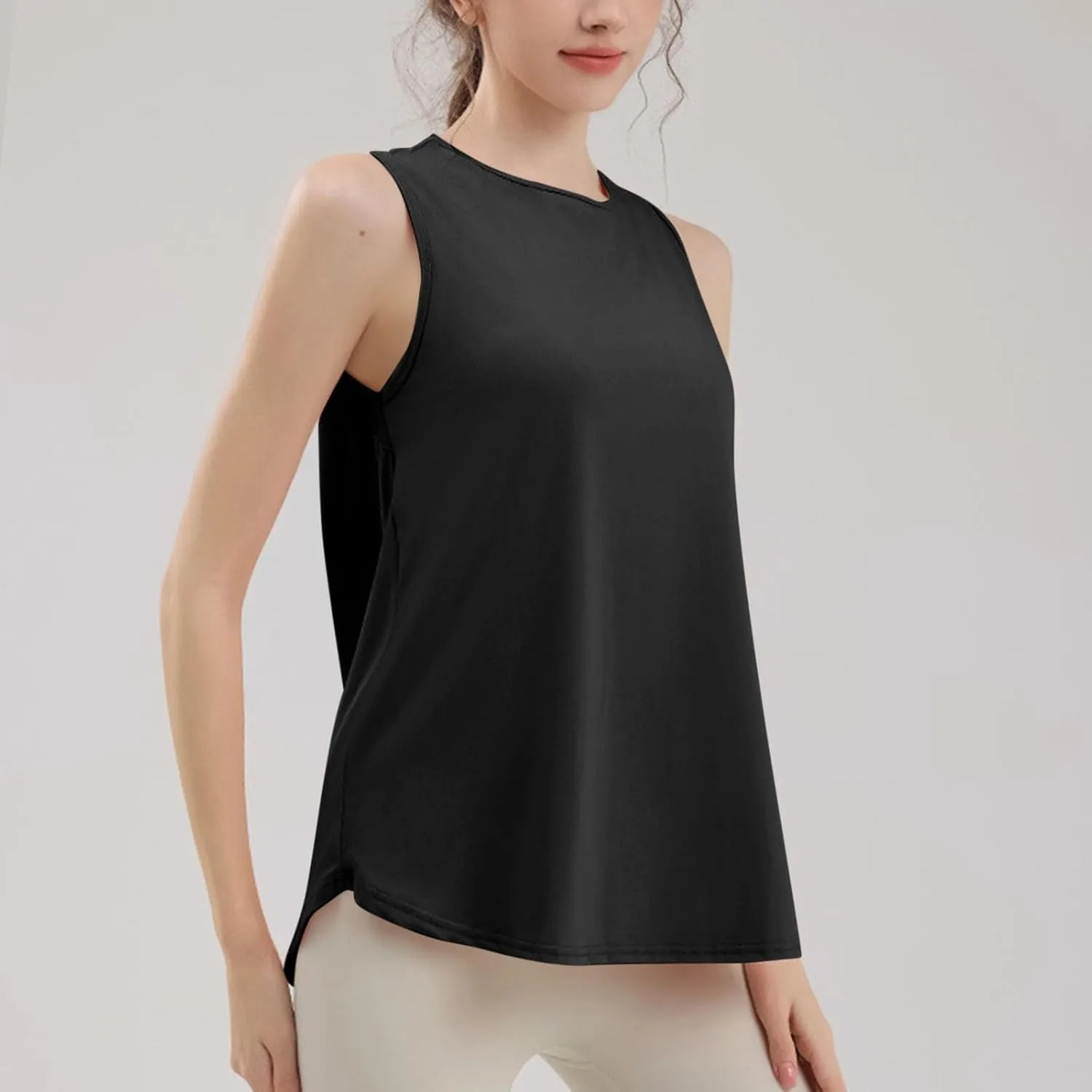 Workout Tank Tops for Women Loose Fit Hem Sleeveless Tanks Trendy Yoga Athletic Outfits Outdoor Sport Clothes