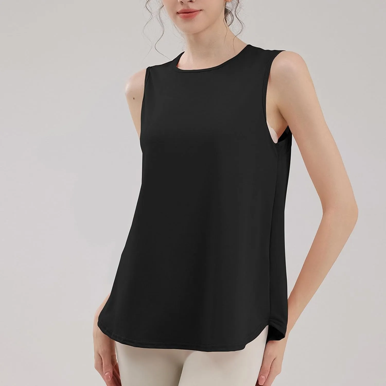 Workout Tank Tops for Women Loose Fit Hem Sleeveless Tanks Trendy Yoga Athletic Outfits Outdoor Sport Clothes