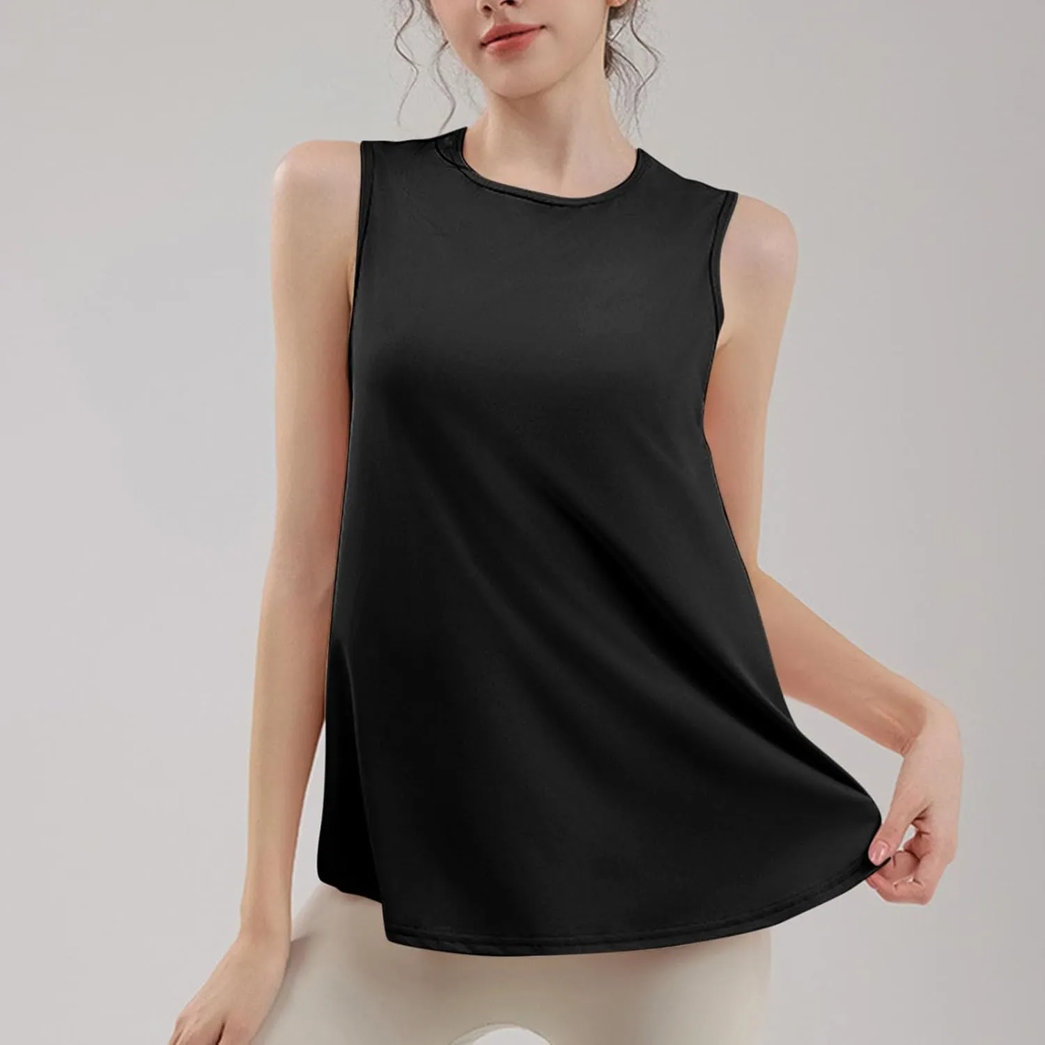 Workout Tank Tops for Women Loose Fit Hem Sleeveless Tanks Trendy Yoga Athletic Outfits Outdoor Sport Clothes