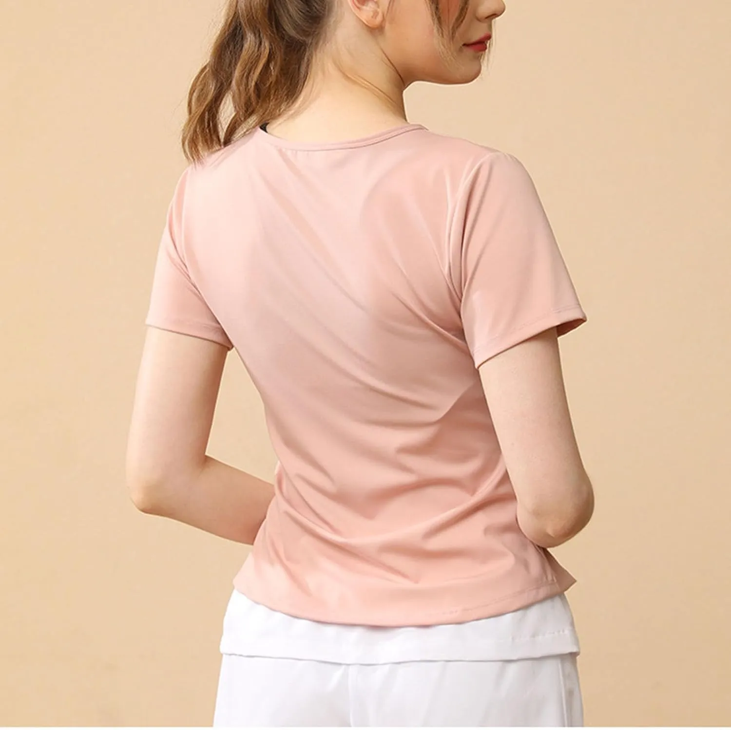 Workout Tops for Women Slim Fit V Neck Breathable Yoga T Shirts Casual Gym Running Athletic Quick Dry Tee T Shirts