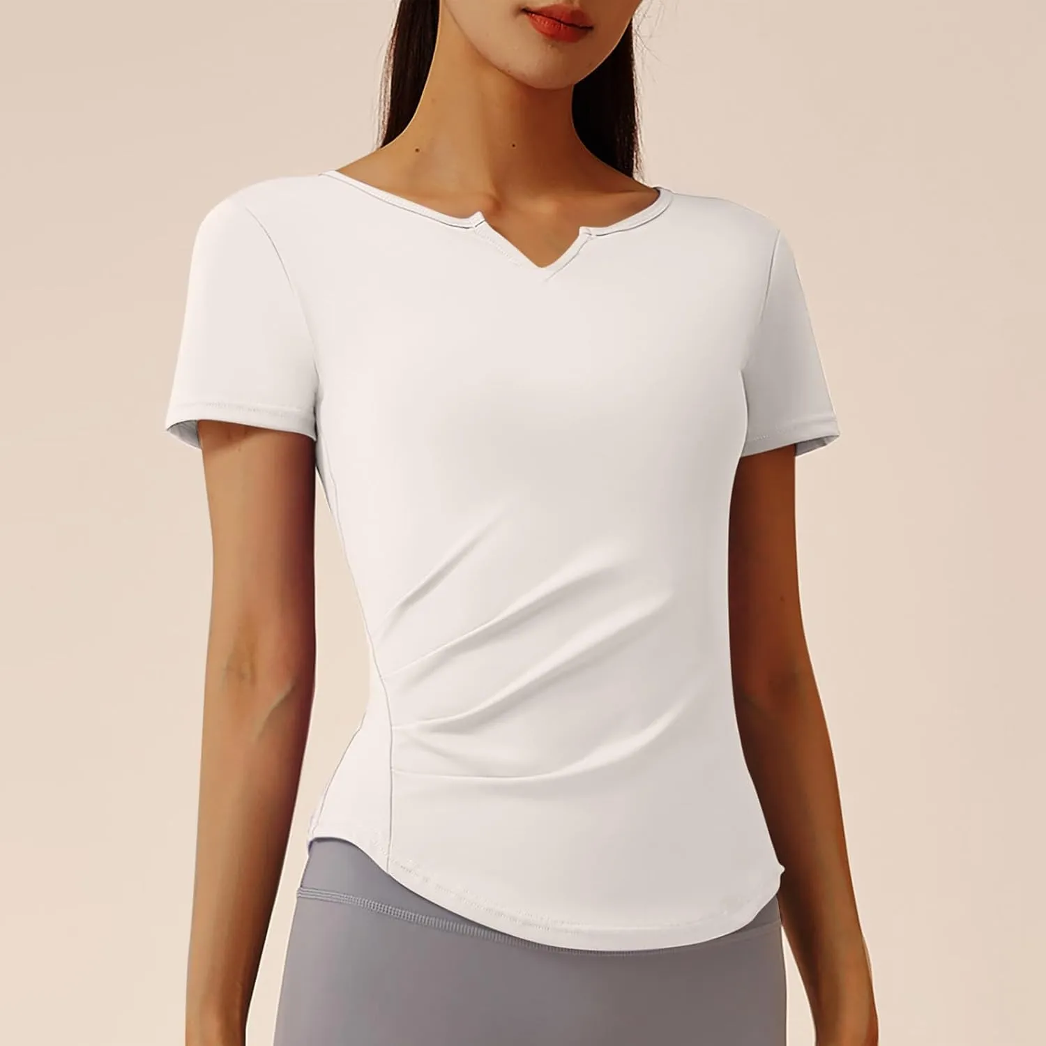 Workout Tops for Women UPF 50  Yoga Shirts Short Sleeve V Neck Golf Athletic Tops Running Gym Tee Slim Fit T-Shirts