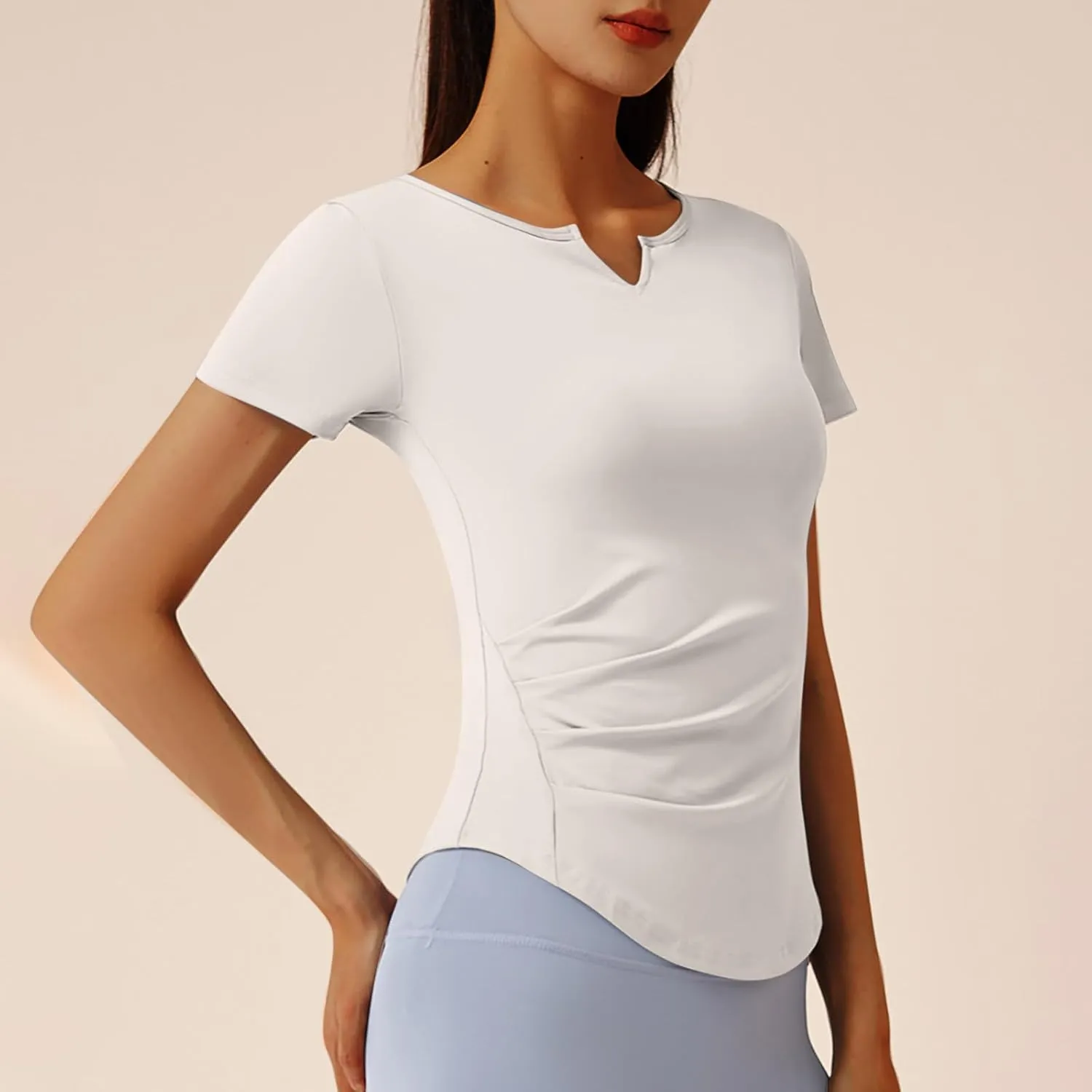 Workout Tops for Women UPF 50  Yoga Shirts Short Sleeve V Neck Golf Athletic Tops Running Gym Tee Slim Fit T-Shirts